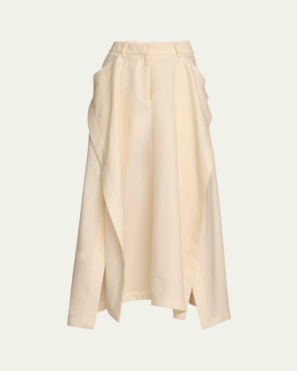 Jacinta Draped Silk-Wool Midi Skirt